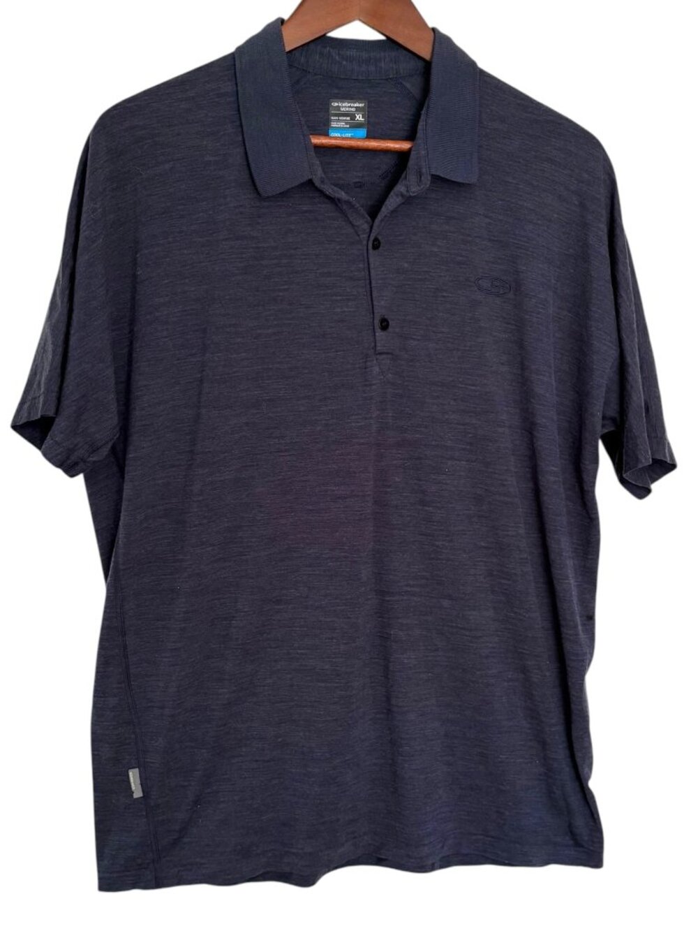 Icebreaker Cool Lite Polo Shirt Size XL Mens Navy Blue Merino Wool Short Sleeve